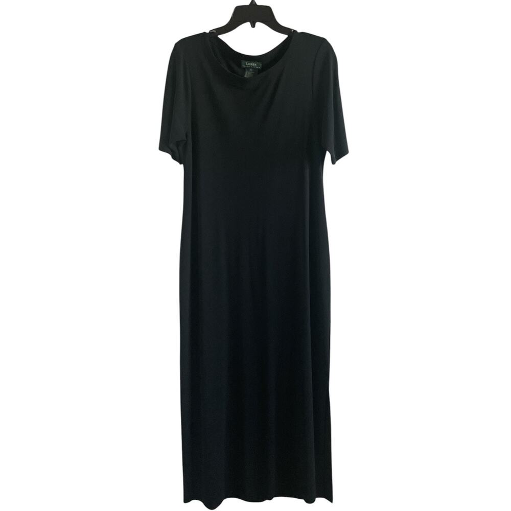 Lauren Ralph Lauren Womens Maxi Dress Size XL Black Short Sleeve Minimalist